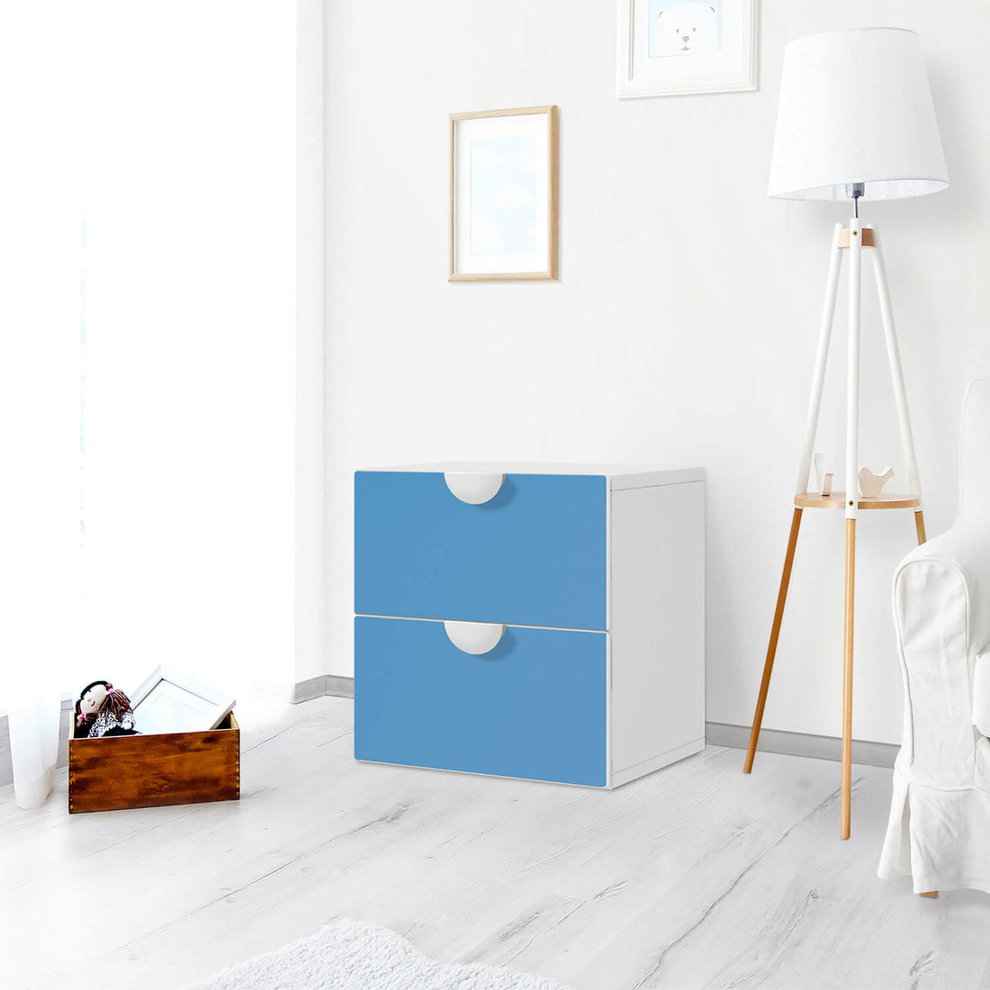 Klebefolie für Möbel Blau Light - IKEA Smastad Kommode - 2 Schubladen - Kinderzimmer