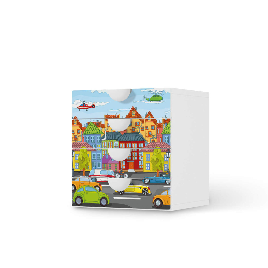 Klebefolie City Life - IKEA Smastad Kommode - 4 Schubladen  - weiss
