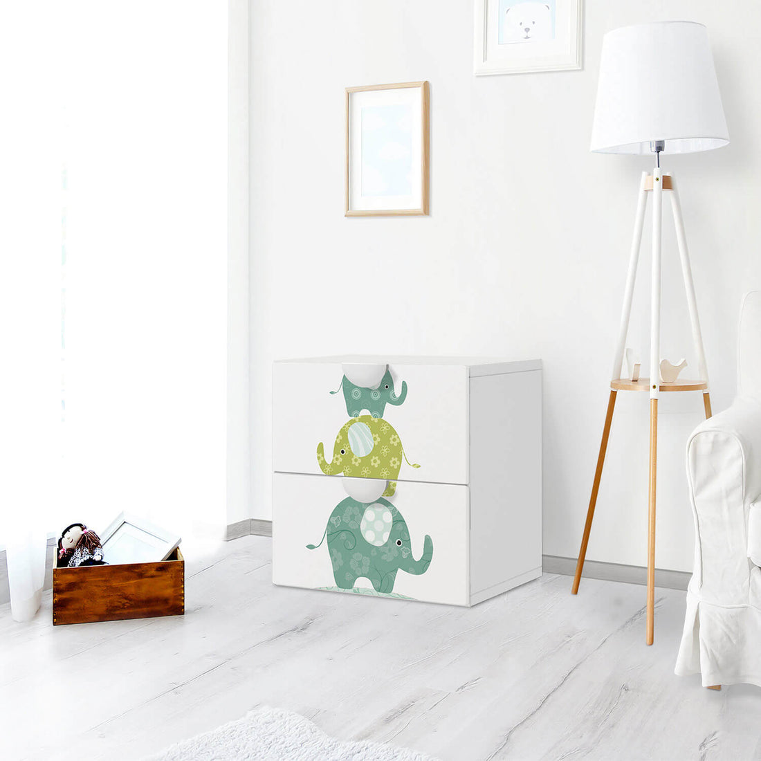 Klebefolie für Möbel Elephants - IKEA Smastad Kommode - 2 Schubladen - Kinderzimmer