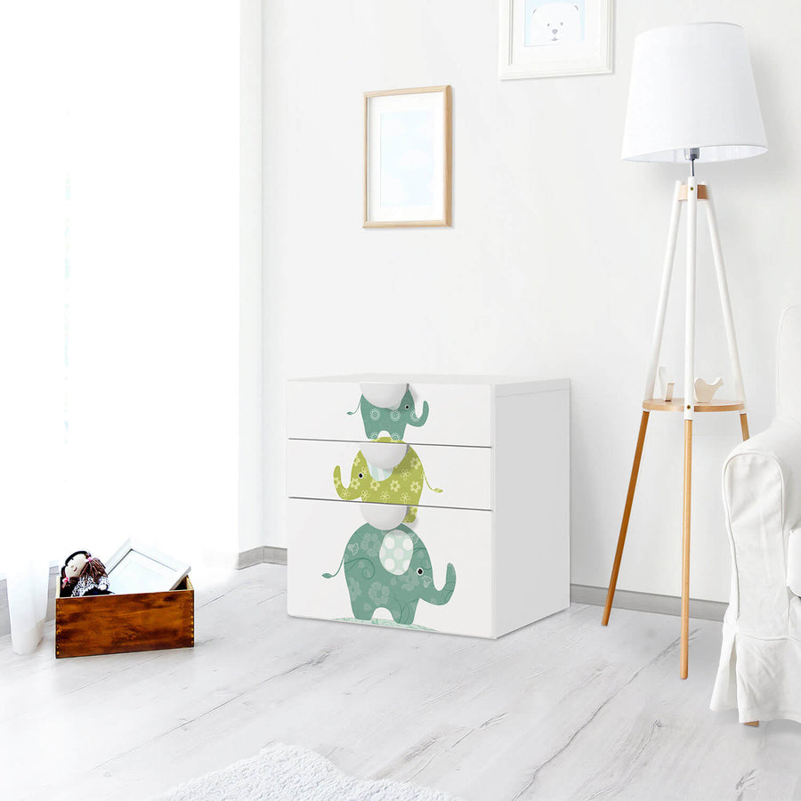 Folie für Möbel Elephants - IKEA Smastad Kommode - 3 Schubladen - Kinderzimmer