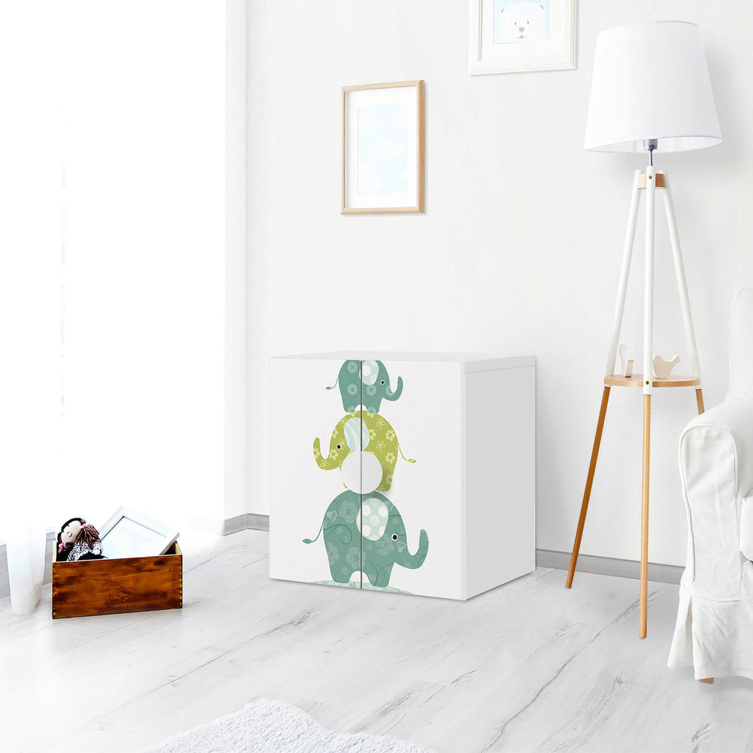 Selbstklebende Folie Elephants - IKEA Smastad Schrank - 2 kleine Türen - Kinderzimmer