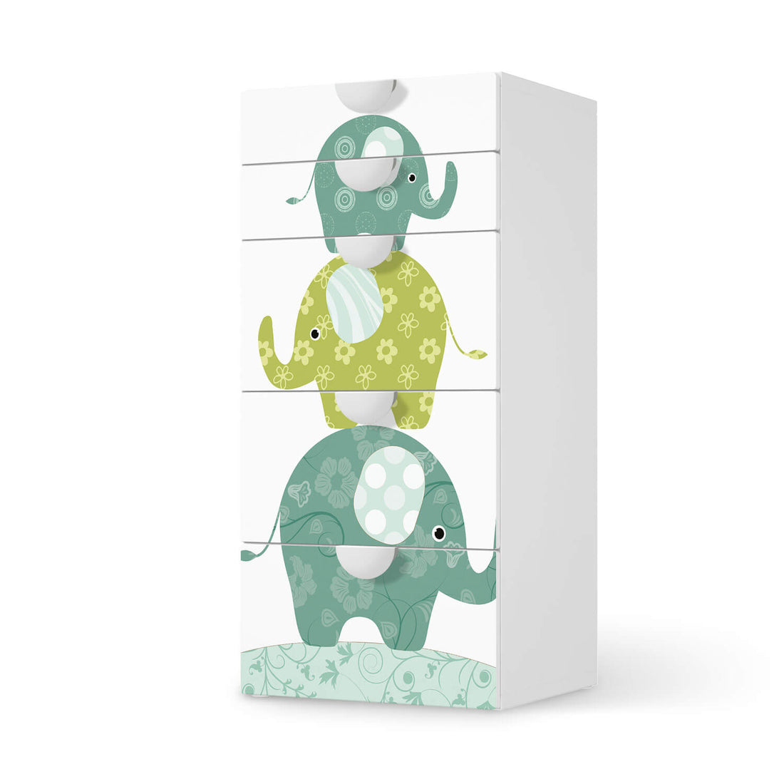 Möbel Klebefolie Elephants - IKEA Smastad Kommode - 5 Schubladen  - weiss