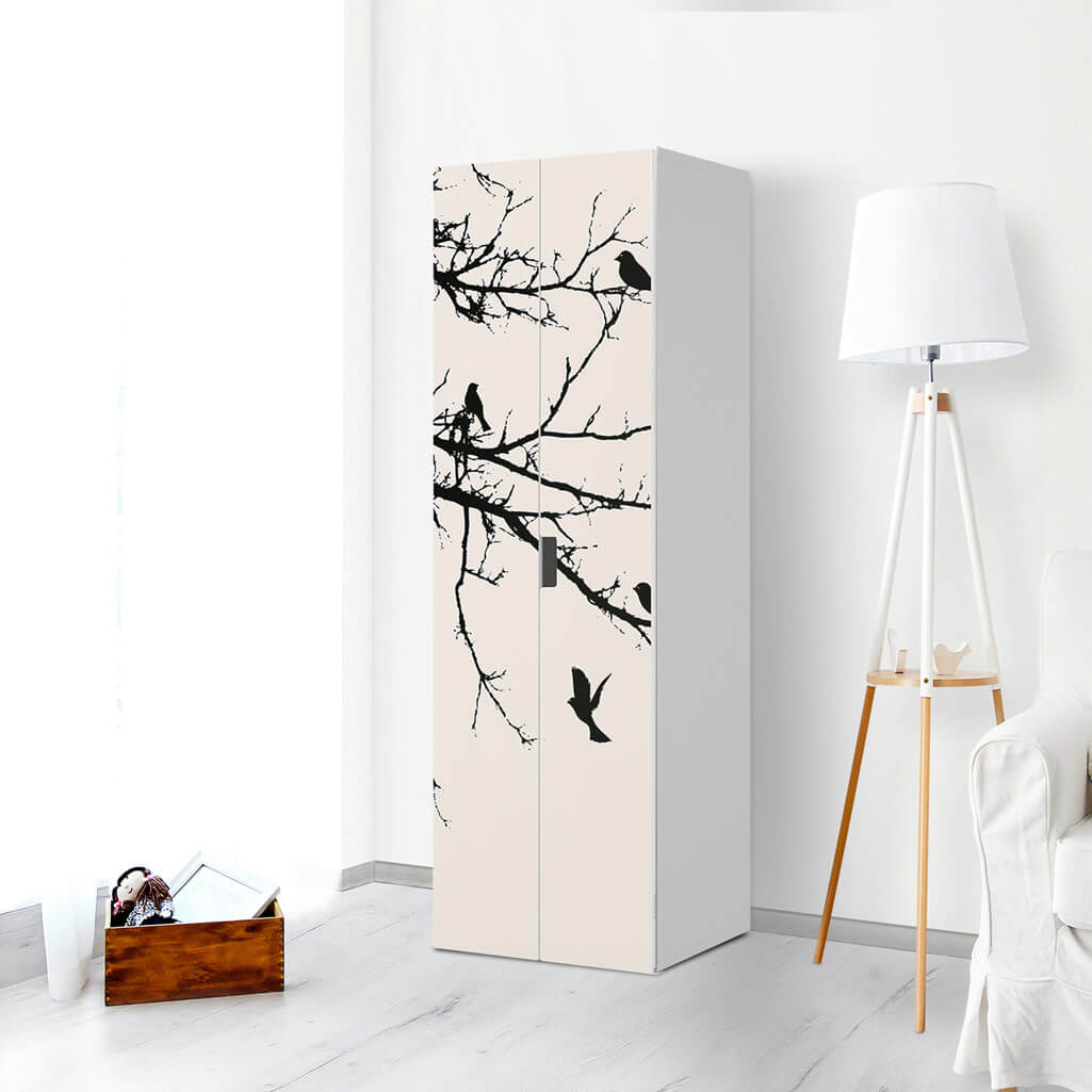 Möbelfolie Tree and Birds 1 - IKEA Stuva / Malad - 2 hohe Türen (192 cm) - Wohnzimmer