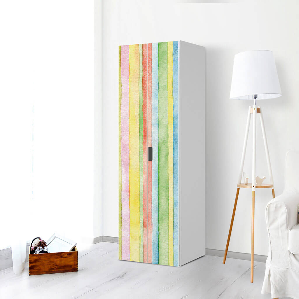 Möbelfolie Watercolor Stripes - IKEA Stuva / Malad - 2 hohe Türen (192 cm) - Wohnzimmer