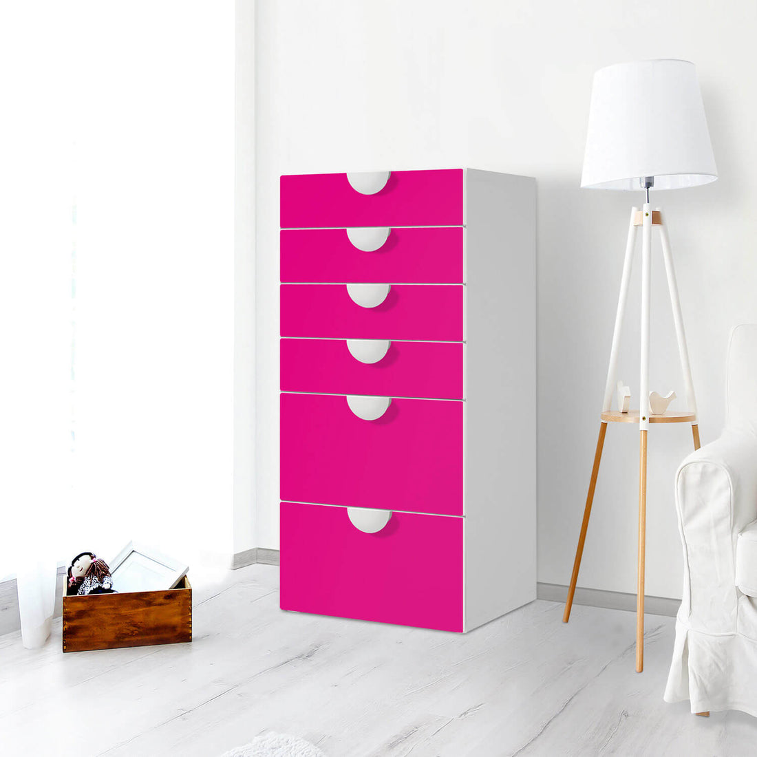 Klebefolie für Möbel Pink Dark - IKEA Smastad Kommode - 6 Schubladen - Kinderzimmer