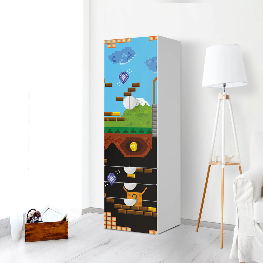 Klebefolie Pixelmania - IKEA Smastad kombiniert - 3 Schubladen und 2 große Türen - Kinderzimmer