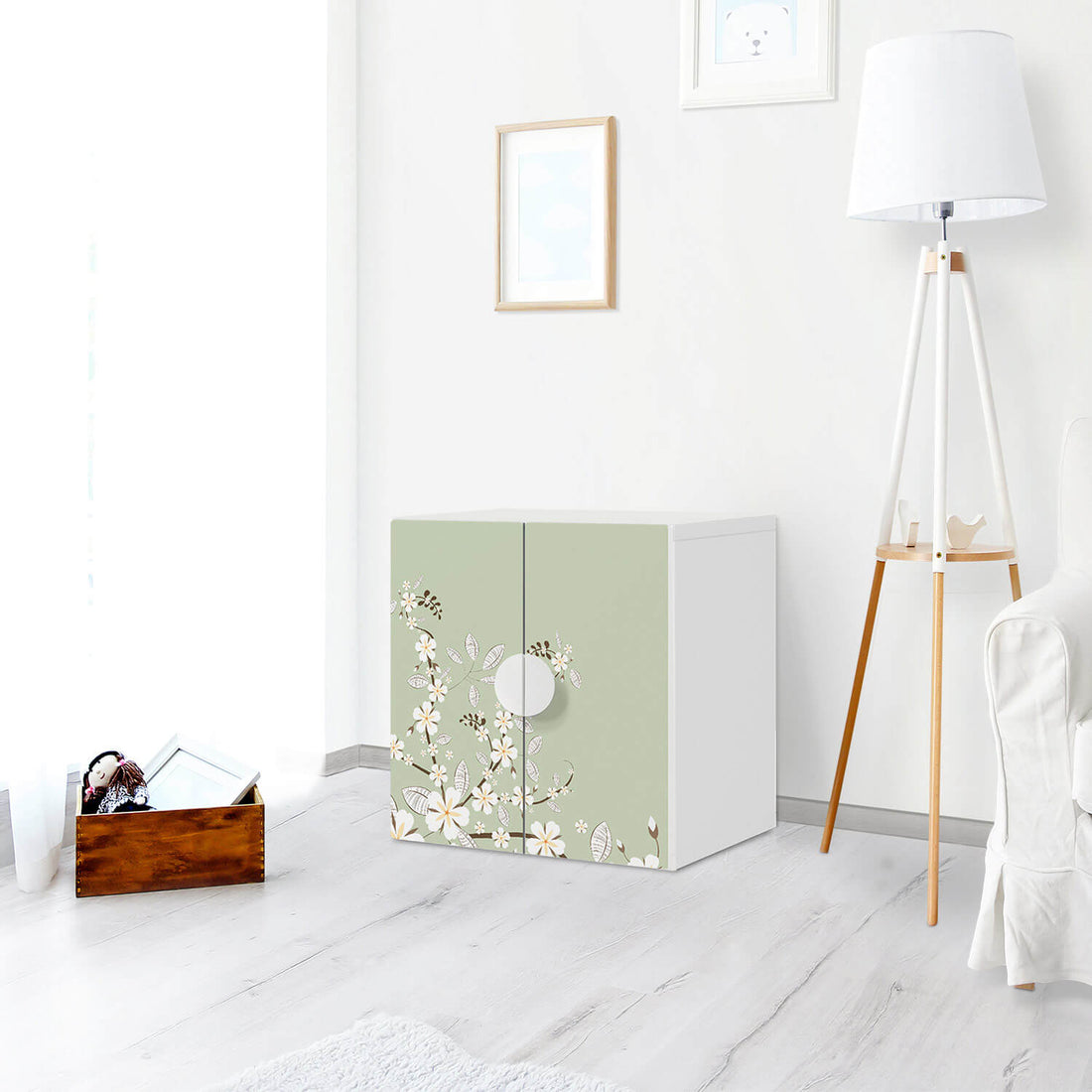 Selbstklebende Folie White Blossoms - IKEA Smastad Schrank - 2 kleine Türen - Kinderzimmer