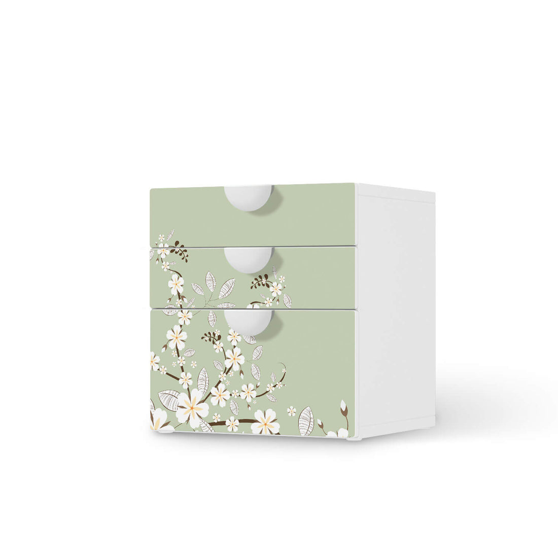 Folie für Möbel White Blossoms - IKEA Smastad Kommode - 3 Schubladen  - weiss