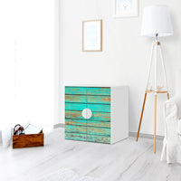 Selbstklebende Folie Wooden Aqua - IKEA Smastad Schrank - 2 kleine Türen - Kinderzimmer