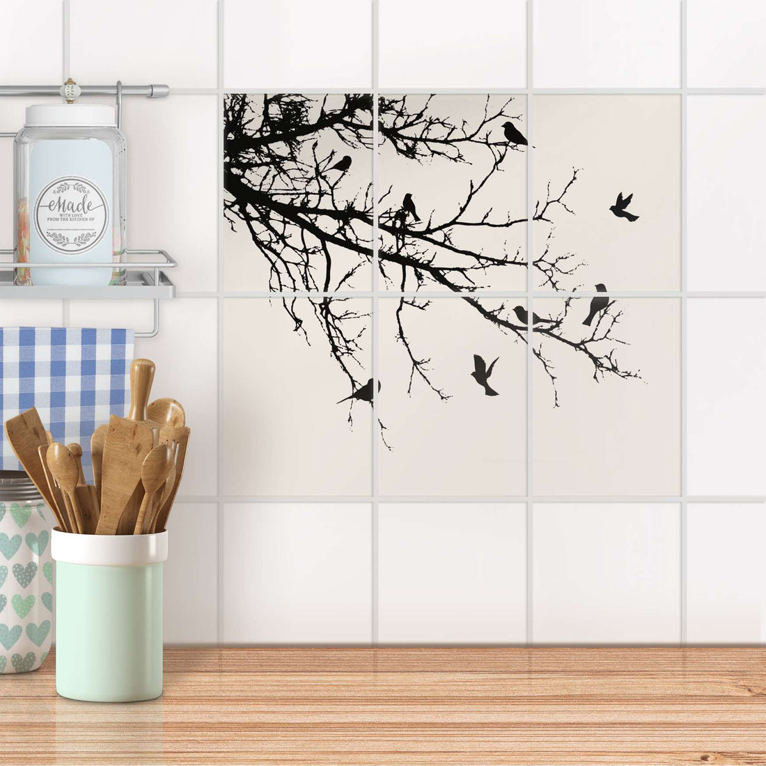 Fliesenaufkleber [hoch] für Küche & Bad - Design: Tree and Birds 1