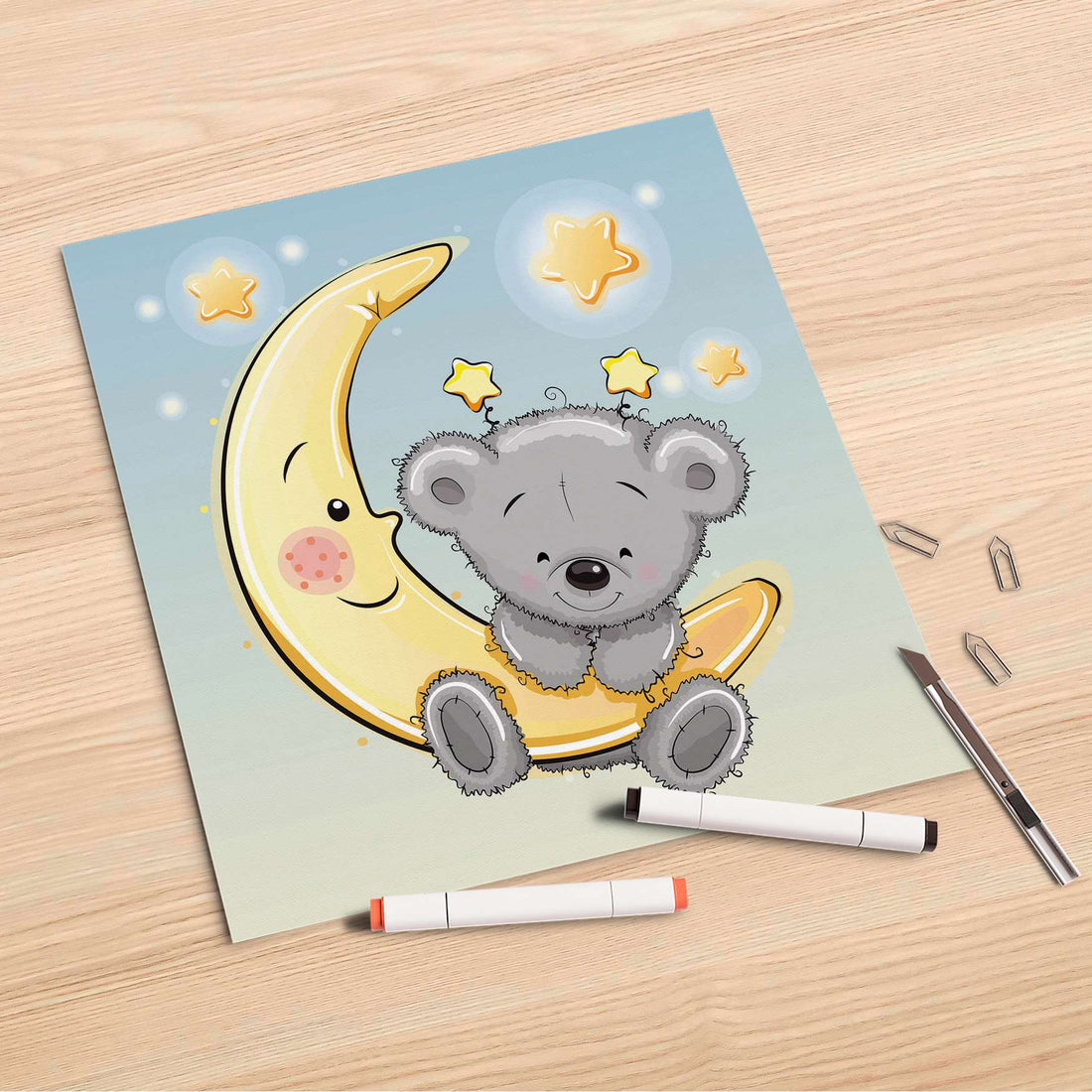 Folienbogen Teddy und Mond - 30x30 cm