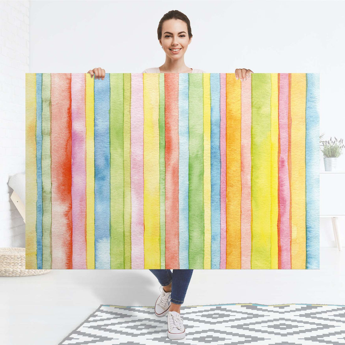 Selbstklebender Folienbogen Watercolor Stripes - Größe: 150x100 cm
