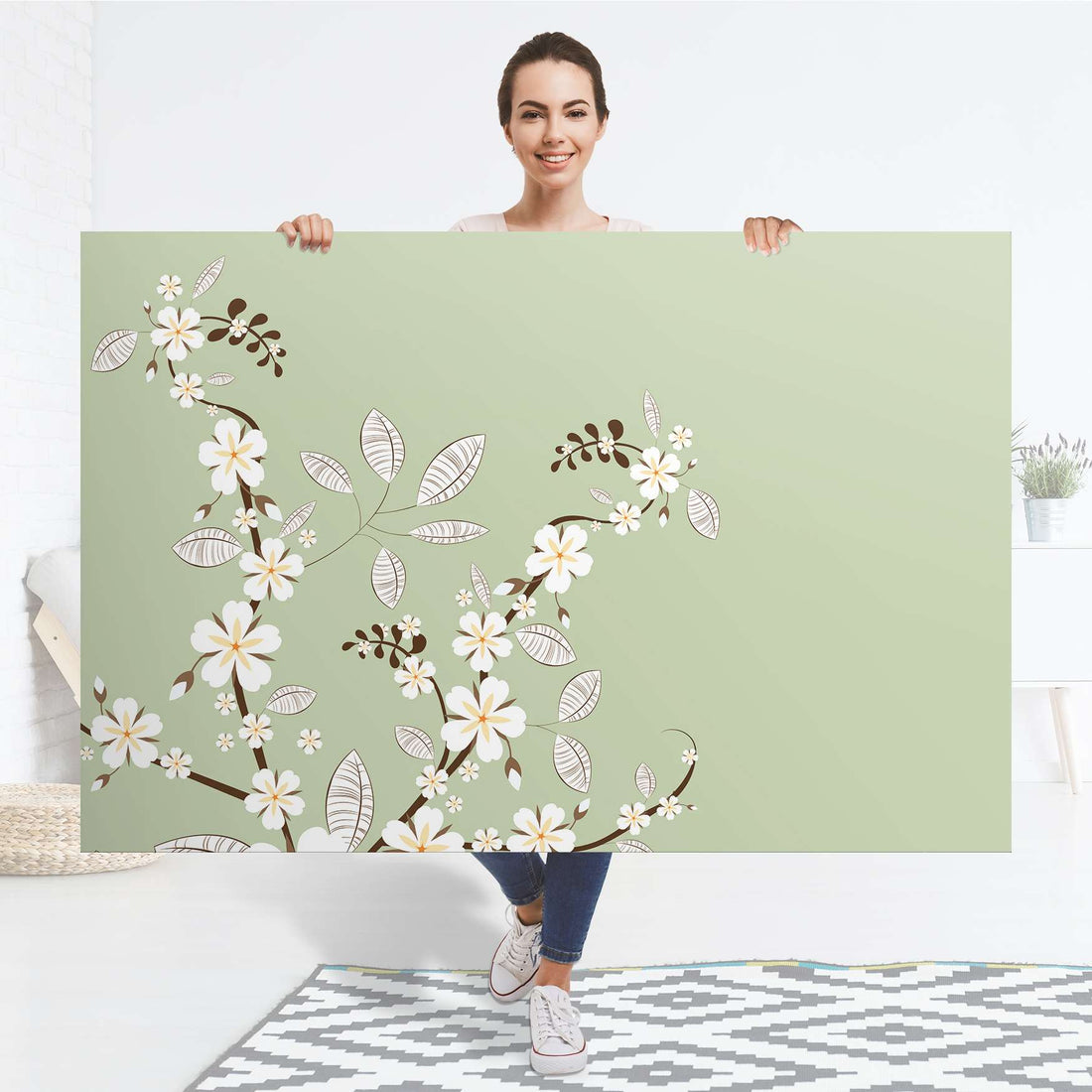 Selbstklebender Folienbogen White Blossoms - Größe: 150x100 cm