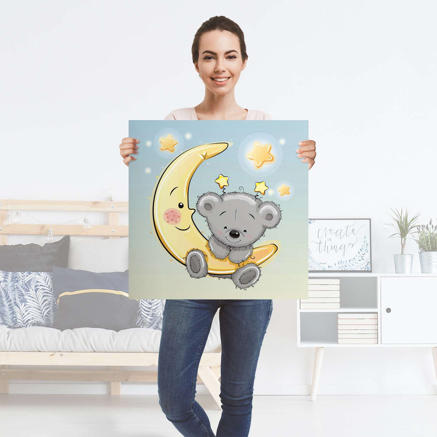 Selbstklebender Folienbogen Teddy und Mond - Größe: 60x60 cm