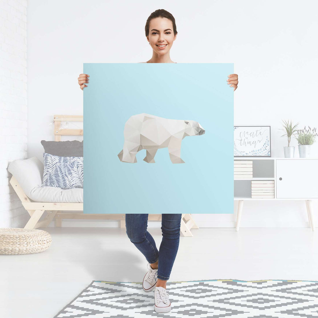 Selbstklebender Folienbogen Origami Polar Bear - Größe: 90x90 cm