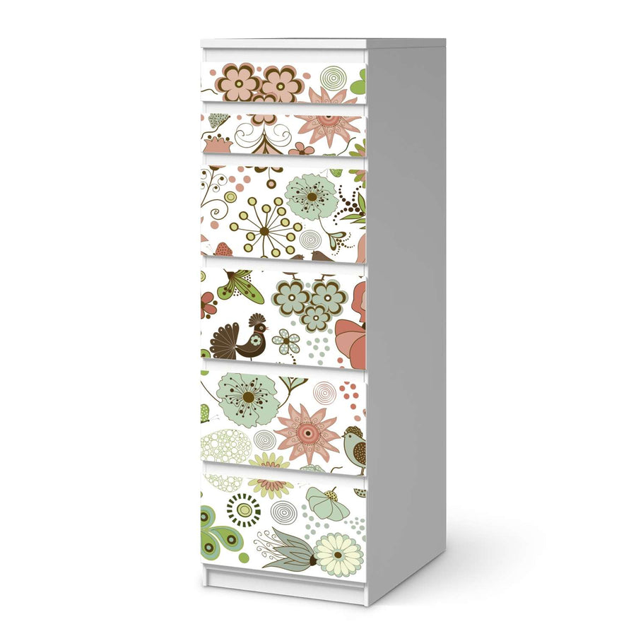 Klebefolie Flower Pattern - IKEA Malm Kommode 6 Schubladen (schmal)  - weiss