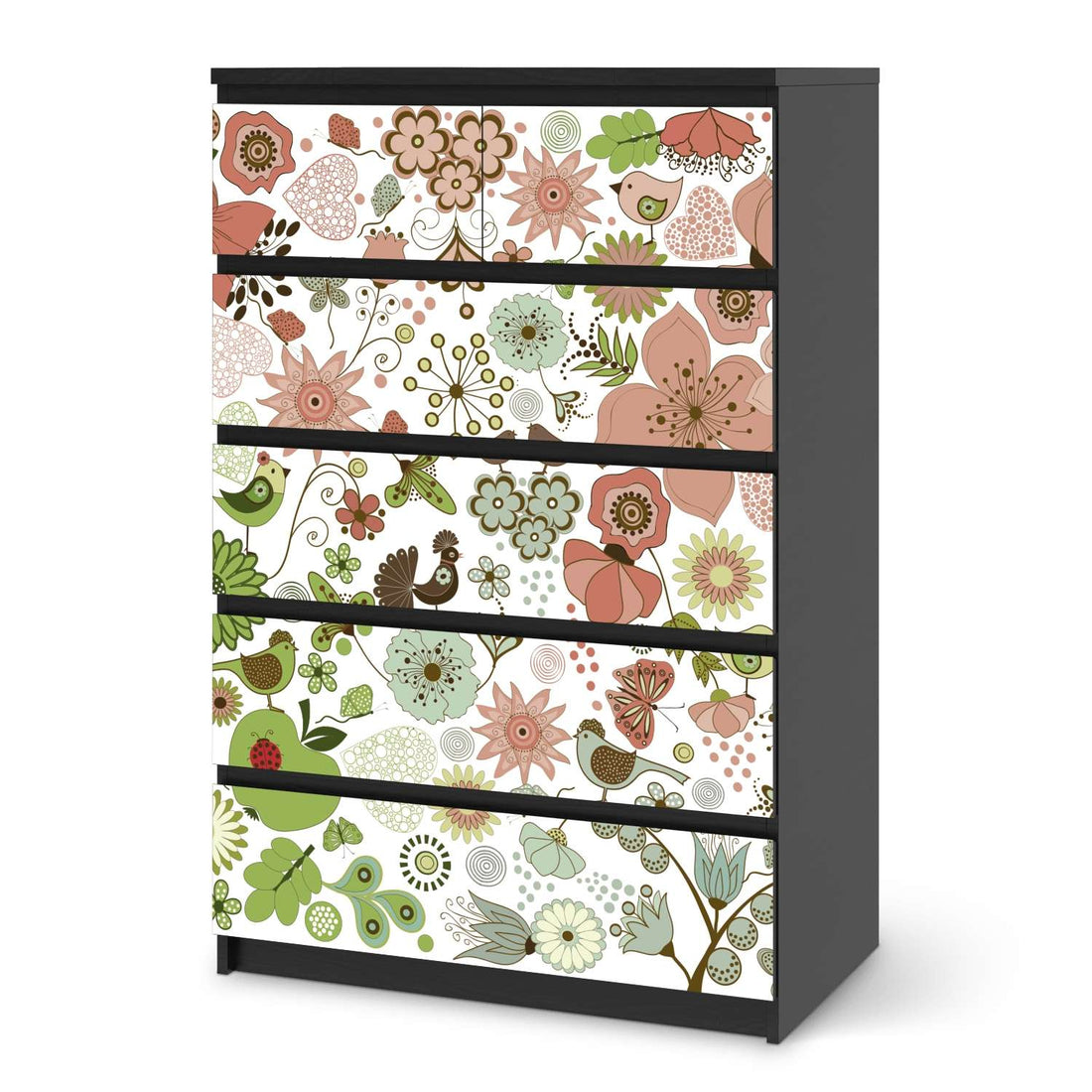 Möbel Klebefolie Flower Pattern - IKEA Malm Kommode 6 Schubladen (hoch) - schwarz