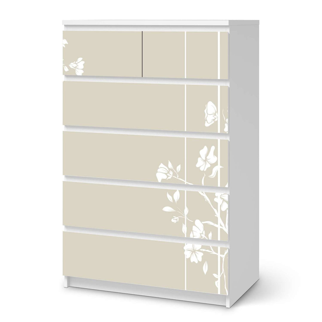 Möbel Klebefolie Florals Plain 3 - IKEA Malm Kommode 6 Schubladen (hoch)  - weiss