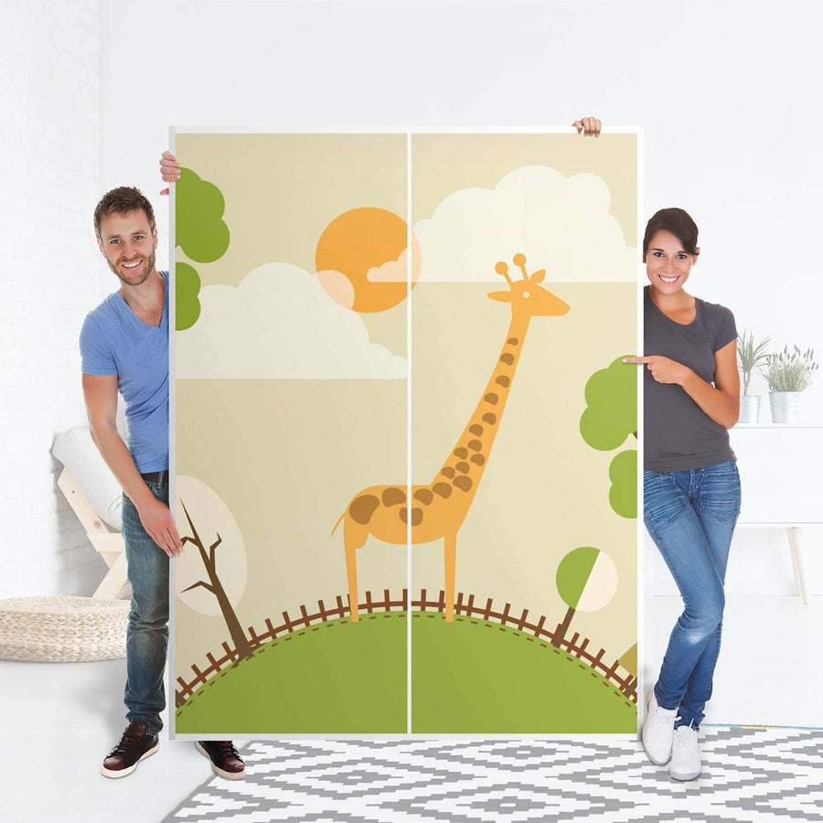 Möbel Klebefolie Mountain Giraffe - IKEA Pax Schrank 201 cm Höhe - Schiebetür 75 cm - Folie