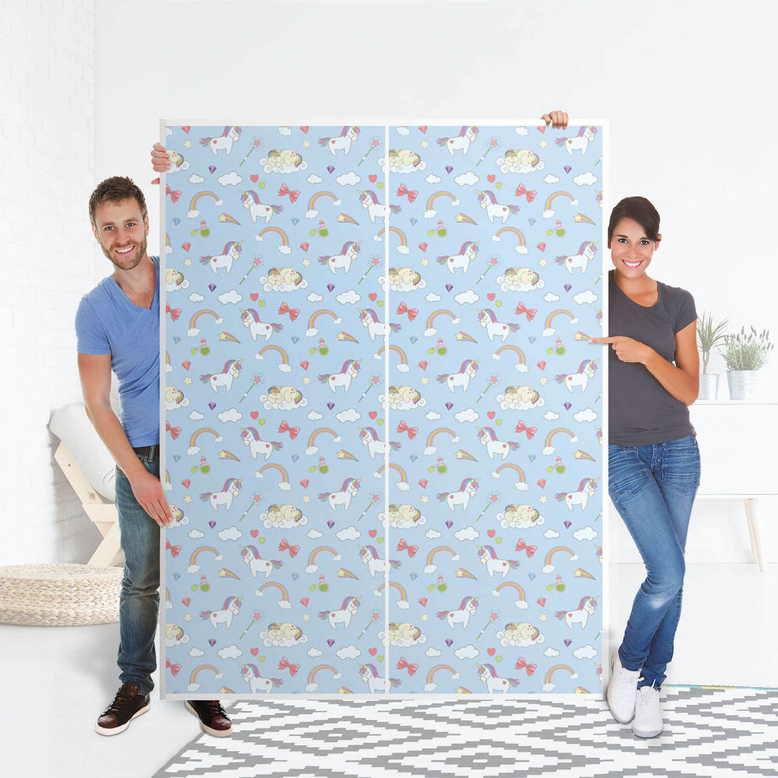 Möbel Klebefolie Rainbow Unicorn - IKEA Pax Schrank 201 cm Höhe - Schiebetür 75 cm - Folie
