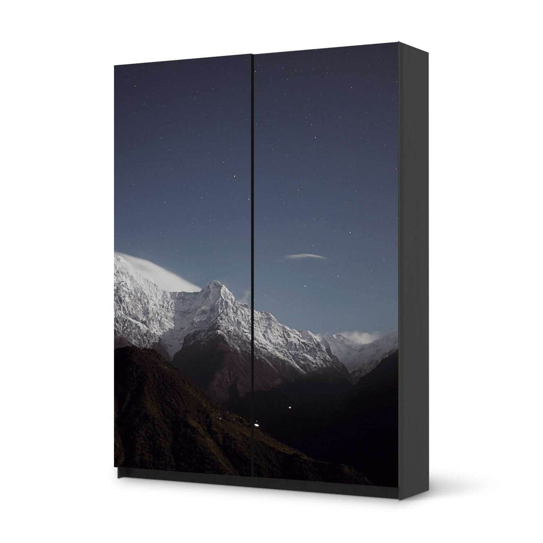 Möbel Klebefolie Mountain Sky - IKEA Pax Schrank 201 cm Höhe - Schiebetür 75 cm - schwarz