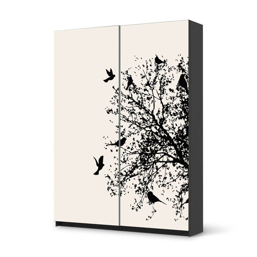 Möbel Klebefolie Tree and Birds 2 - IKEA Pax Schrank 201 cm Höhe - Schiebetür 75 cm - schwarz