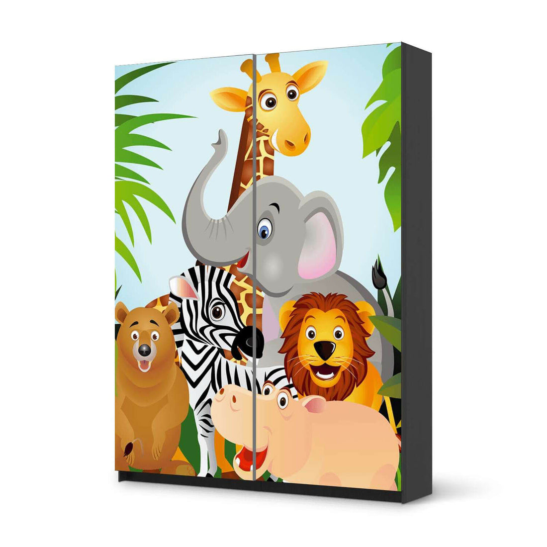 Möbel Klebefolie Wild Animals - IKEA Pax Schrank 201 cm Höhe - Schiebetür 75 cm - schwarz