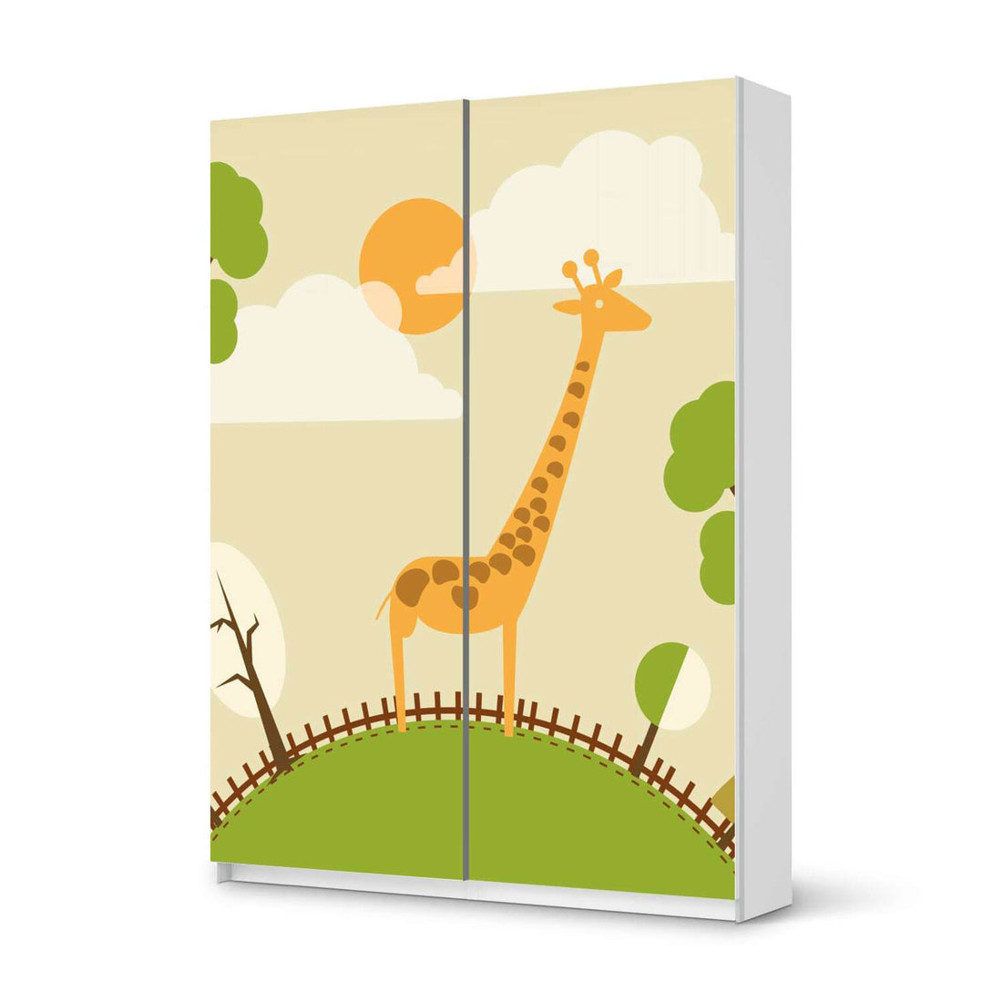 Möbel Klebefolie Mountain Giraffe - IKEA Pax Schrank 201 cm Höhe - Schiebetür 75 cm - weiss