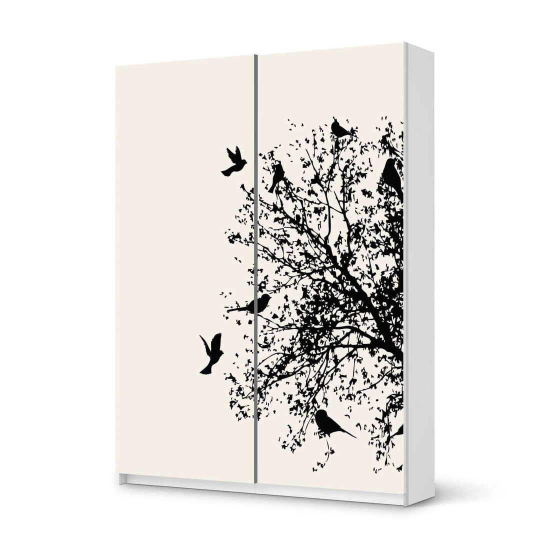 Möbel Klebefolie Tree and Birds 2 - IKEA Pax Schrank 201 cm Höhe - Schiebetür 75 cm - weiss