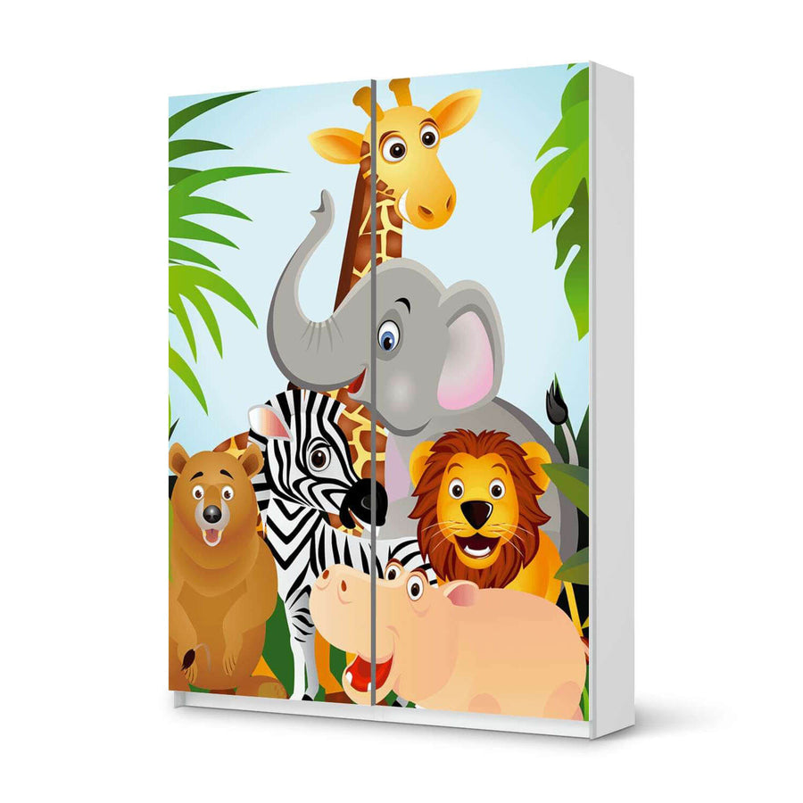 Möbel Klebefolie Wild Animals - IKEA Pax Schrank 201 cm Höhe - Schiebetür 75 cm - weiss