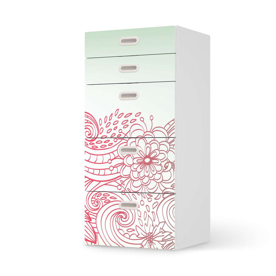 Möbel Klebefolie Floral Doodle - IKEA Stuva / Fritids Kommode - 5 Schubladen  - weiss