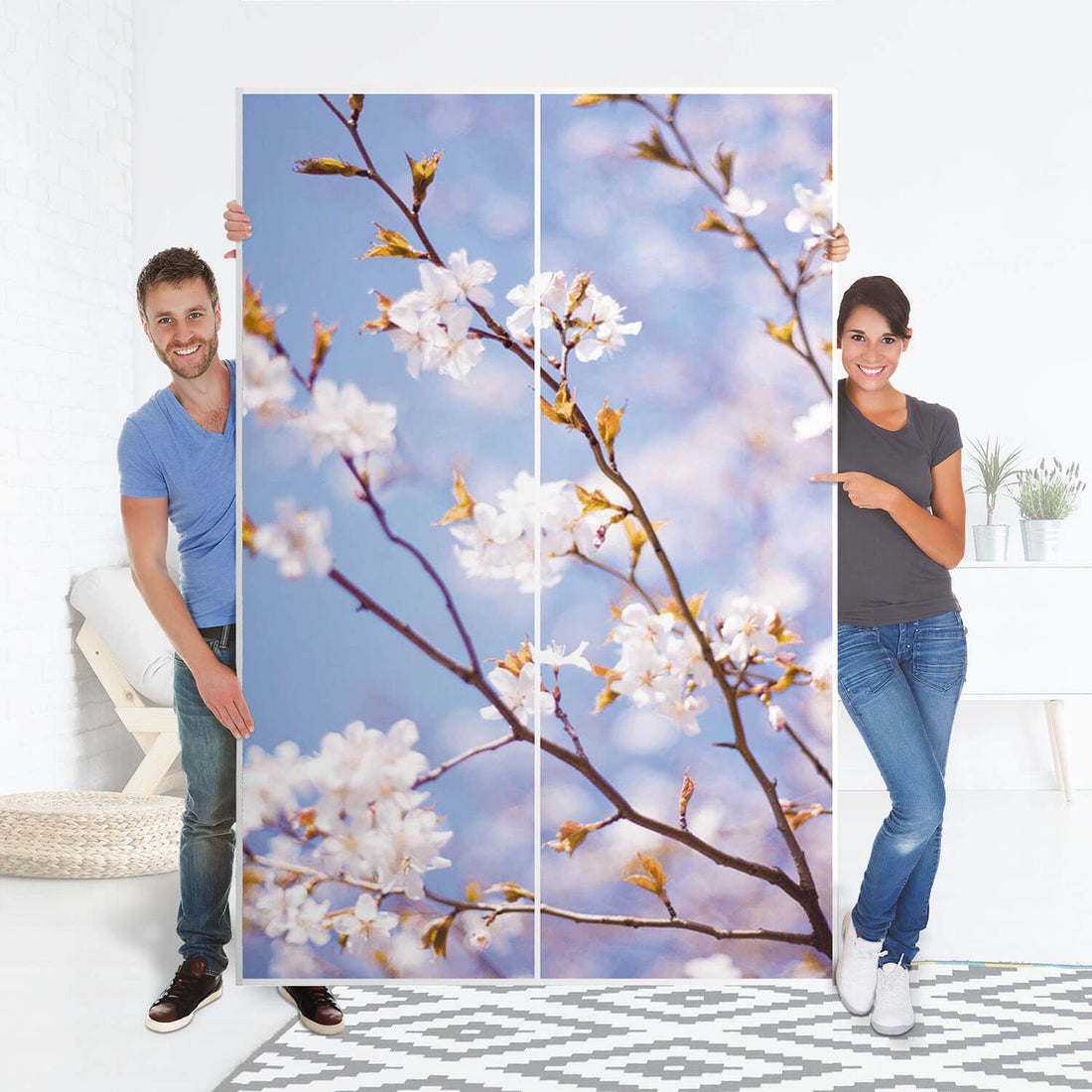 Möbelfolie IKEA Apple Blossoms - IKEA Pax Schrank 236 cm Höhe - Schiebetür 75 cm - Folie