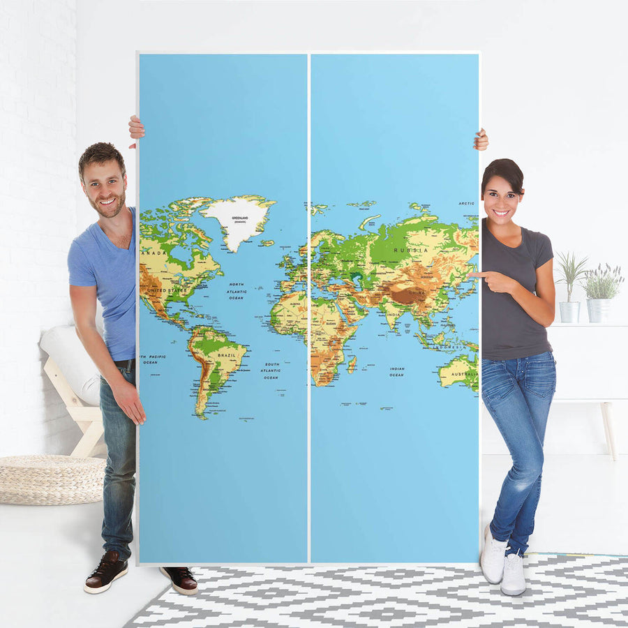 Möbelfolie IKEA Geografische Weltkarte - IKEA Pax Schrank 236 cm Höhe - Schiebetür 75 cm - Folie