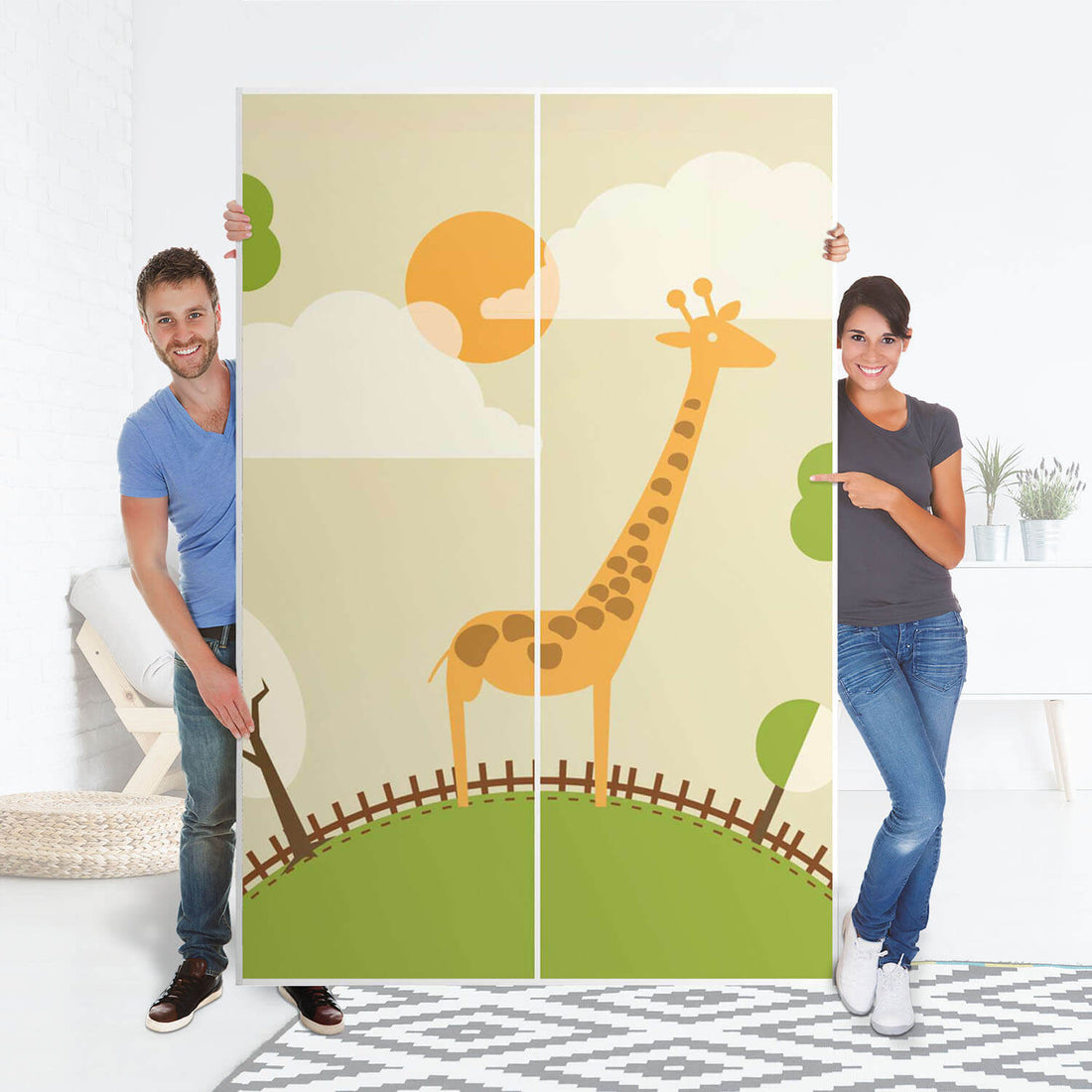 Möbelfolie IKEA Mountain Giraffe - IKEA Pax Schrank 236 cm Höhe - Schiebetür 75 cm - Folie