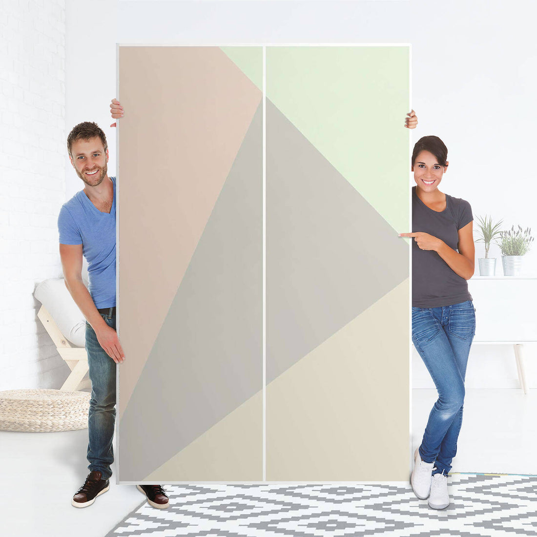 Möbelfolie IKEA Pastell Geometrik - IKEA Pax Schrank 236 cm Höhe - Schiebetür 75 cm - Folie