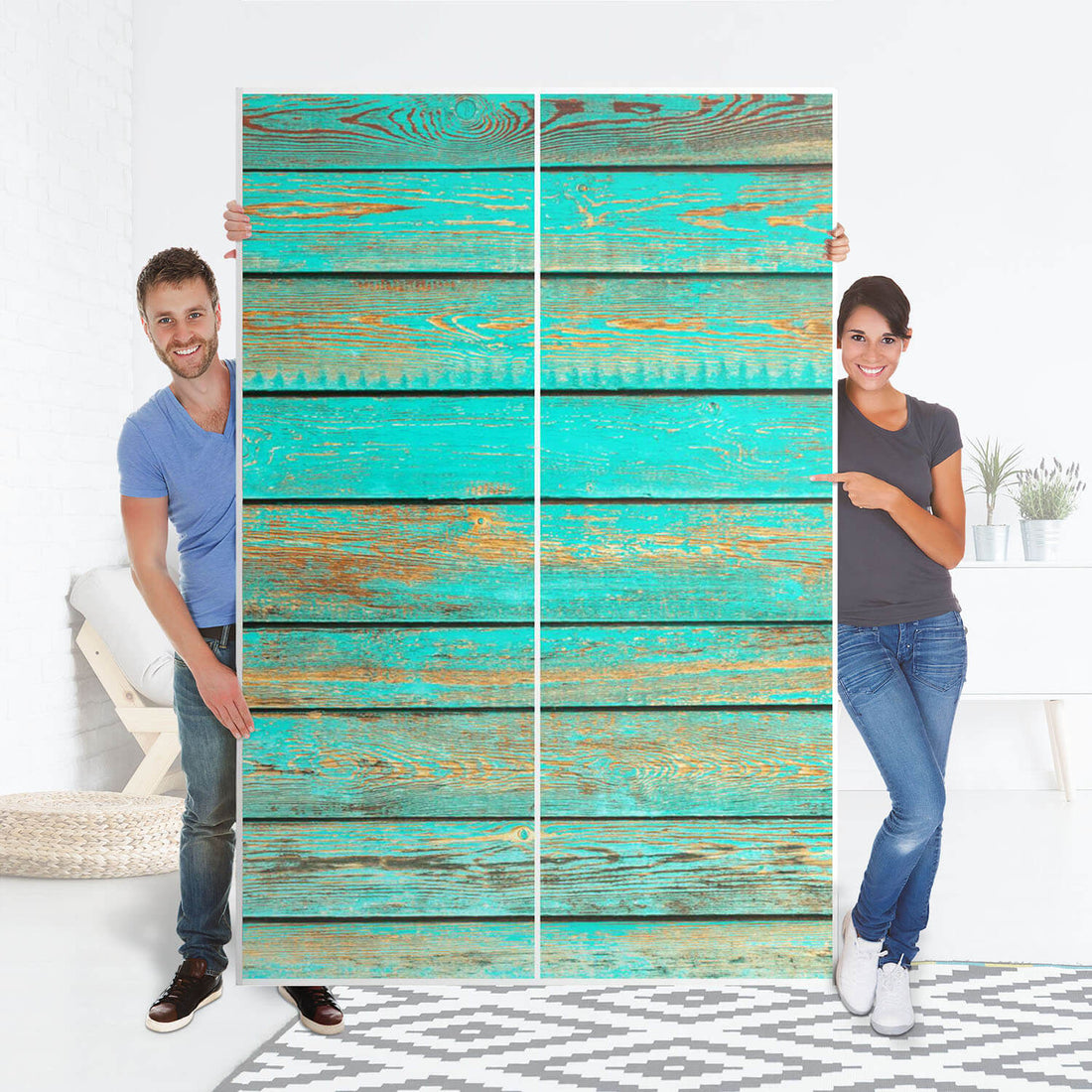 Möbelfolie IKEA Wooden Aqua - IKEA Pax Schrank 236 cm Höhe - Schiebetür 75 cm - Folie