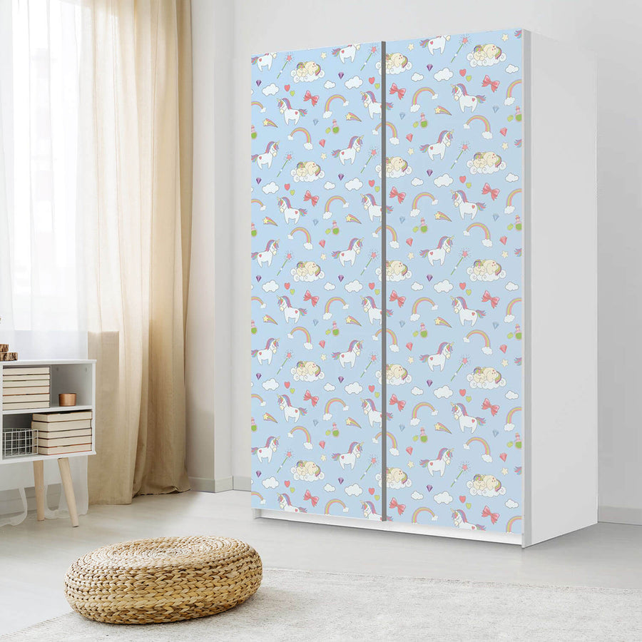 Möbelfolie IKEA Rainbow Unicorn - IKEA Pax Schrank 236 cm Höhe - Schiebetür 75 cm - Kinderzimmer