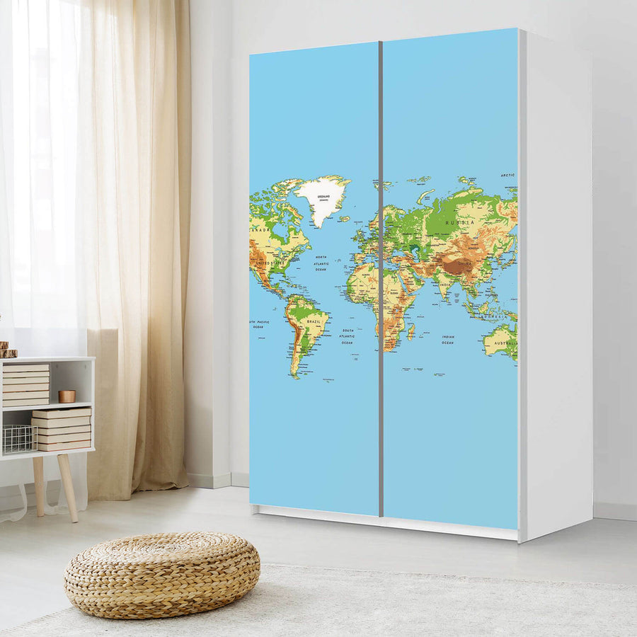 Möbelfolie IKEA Geografische Weltkarte - IKEA Pax Schrank 236 cm Höhe - Schiebetür 75 cm - Schlafzimmer