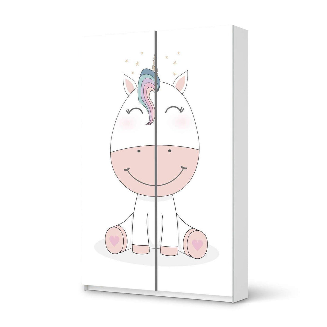 Möbelfolie IKEA Baby Unicorn - IKEA Pax Schrank 236 cm Höhe - Schiebetür 75 cm - weiss