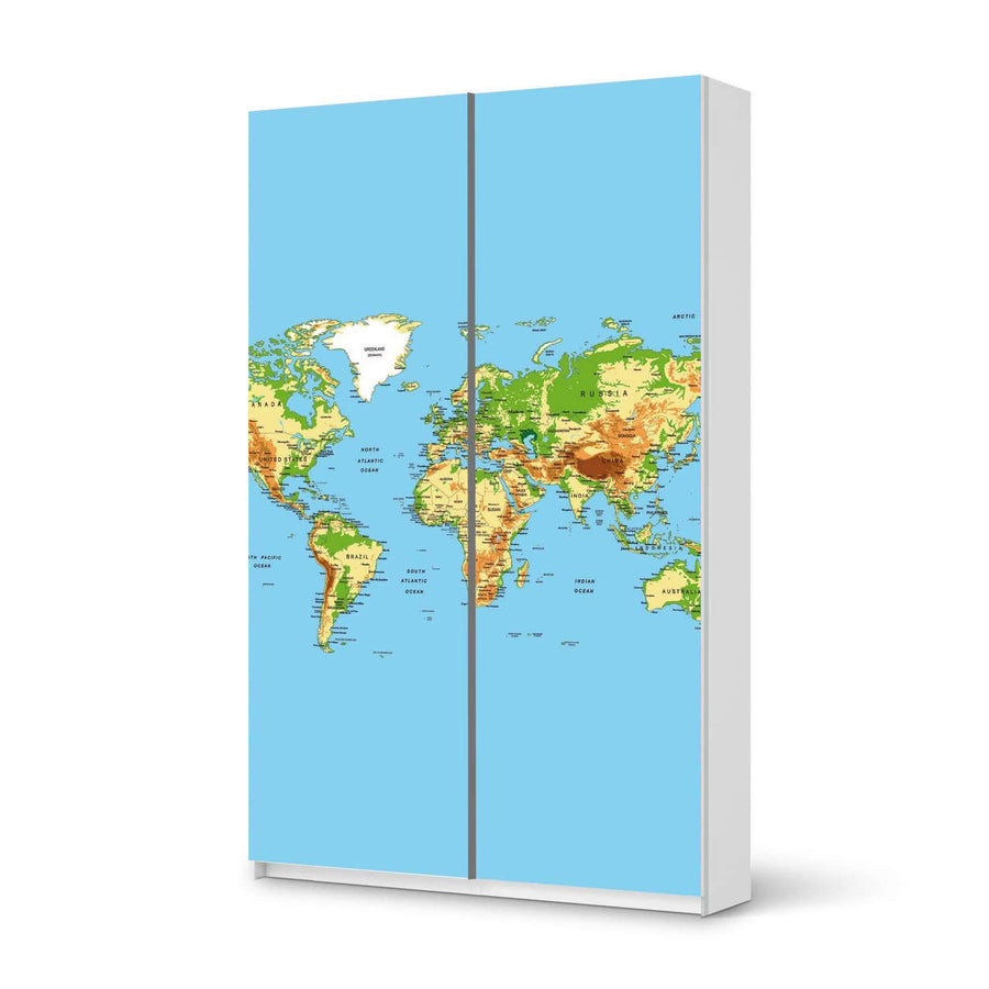 Möbelfolie IKEA Geografische Weltkarte - IKEA Pax Schrank 236 cm Höhe - Schiebetür 75 cm - weiss