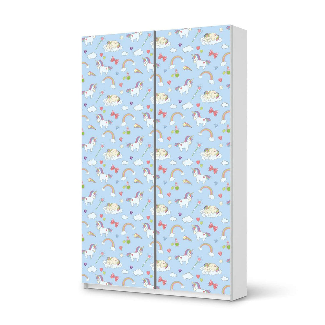 Möbelfolie IKEA Rainbow Unicorn - IKEA Pax Schrank 236 cm Höhe - Schiebetür 75 cm - weiss