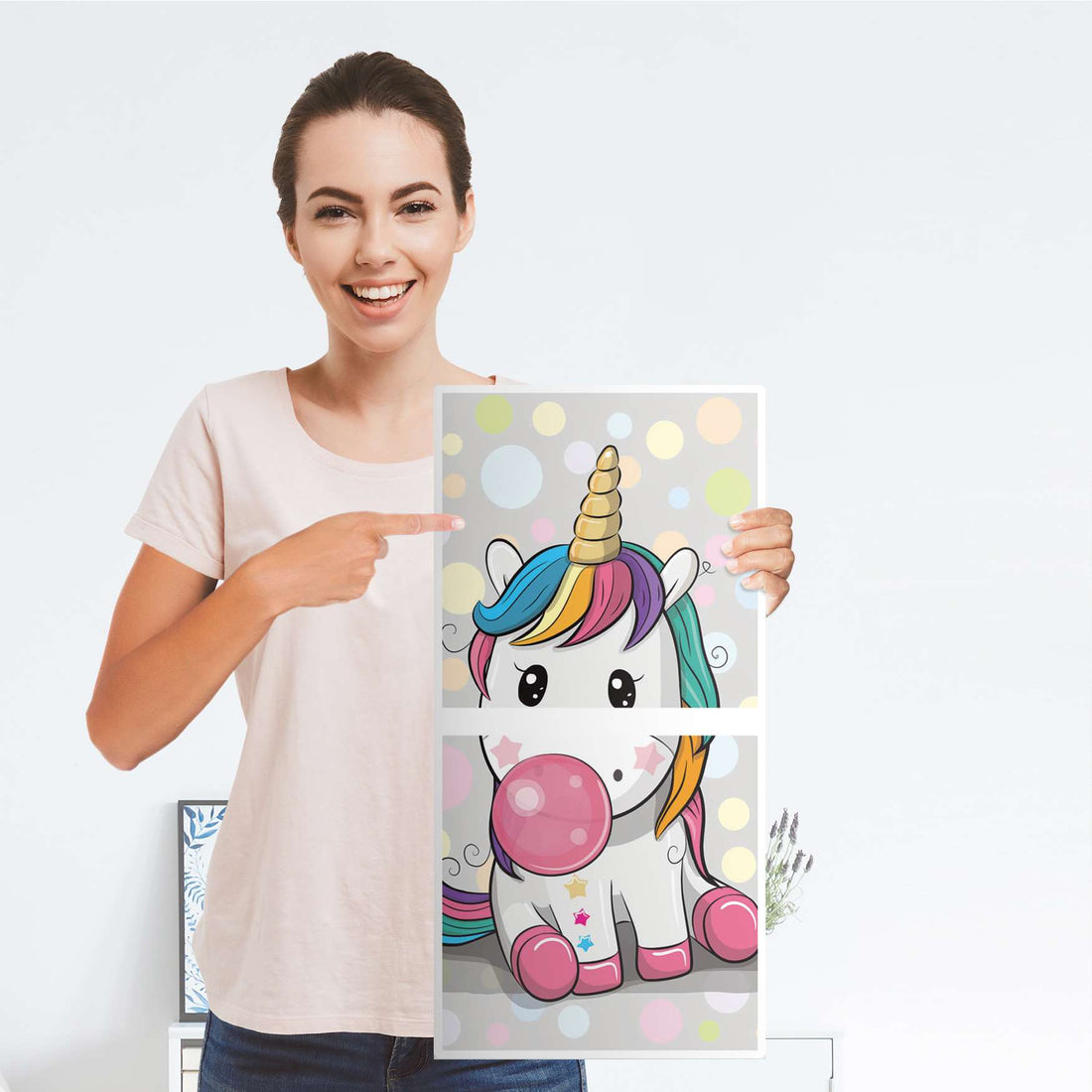 Möbelfolie Rainbow das Einhorn - IKEA Kallax Regal 2 Türen Hoch - Folie