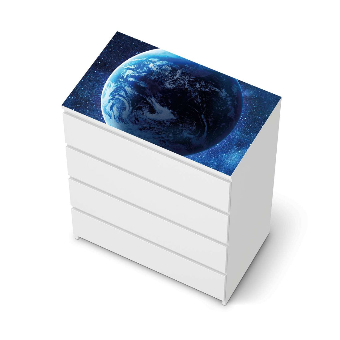 Möbelfolie Planet Blue - IKEA Malm Kommode 4 Schubladen [oben] - weiss