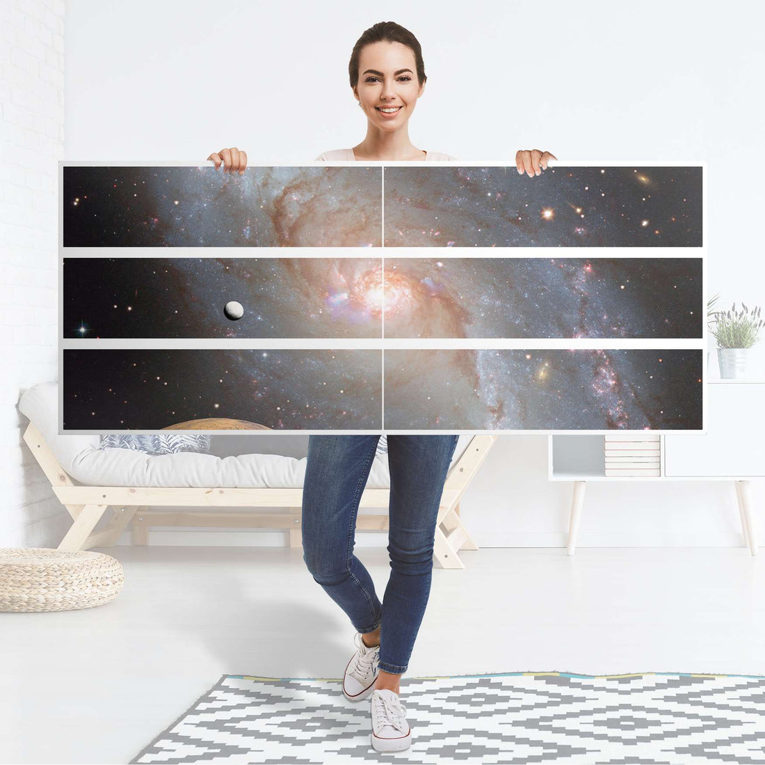 Möbelfolie Milky Way - IKEA Malm Kommode 6 Schubladen (breit) - Folie